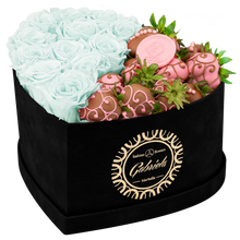 Velvet Heart Box with 10 Roses & Fruit Life Belgian Chocolate Covered Strawberries