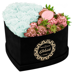 Velvet Heart Box with 10 Roses & Fruit Life Belgian Chocolate Covered Strawberries