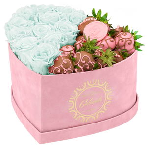 Velvet Heart Box with 10 Roses & Fruit Life Belgian Chocolate Covered Strawberries