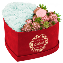 Velvet Heart Box with 10 Roses & Fruit Life Belgian Chocolate Covered Strawberries