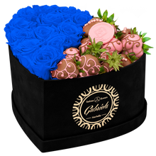 Velvet Heart Box with 10 Roses & Fruit Life Belgian Chocolate Covered Strawberries