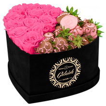 Velvet Heart Box with 10 Roses & Fruit Life Belgian Chocolate Covered Strawberries