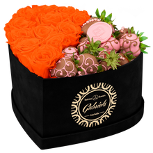 Velvet Heart Box with 10 Roses & Fruit Life Belgian Chocolate Covered Strawberries