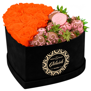 Velvet Heart Box with 10 Roses & Fruit Life Belgian Chocolate Covered Strawberries