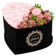 Velvet Heart Box with 10 Roses & Fruit Life Belgian Chocolate Covered Strawberries