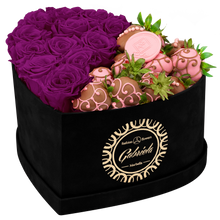 Velvet Heart Box with 10 Roses & Fruit Life Belgian Chocolate Covered Strawberries