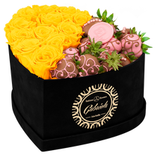 Velvet Heart Box with 10 Roses & Fruit Life Belgian Chocolate Covered Strawberries