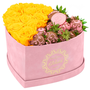 Velvet Heart Box with 10 Roses & Fruit Life Belgian Chocolate Covered Strawberries